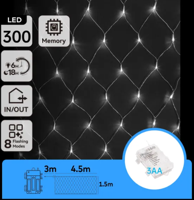 Tira Luces Led Navidad con Pila Luz Blanca 4,5x1,5 m